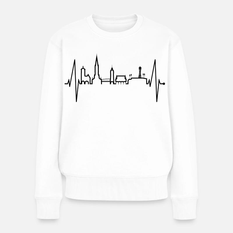 Freiburg im Breisgau Skyline Herzschlag Freiburger - Frauen Premium Bio Pullover - Weiß