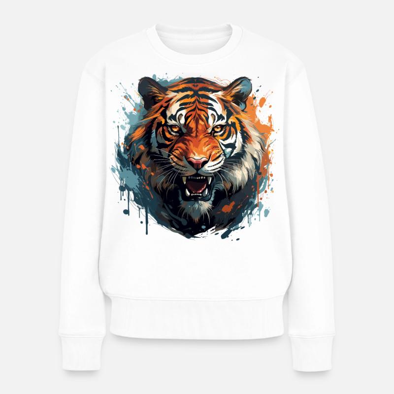 Bengalischer Tiger – Königstiger Gesicht Zoo - Frauen Premium Bio Pullover - Weiß