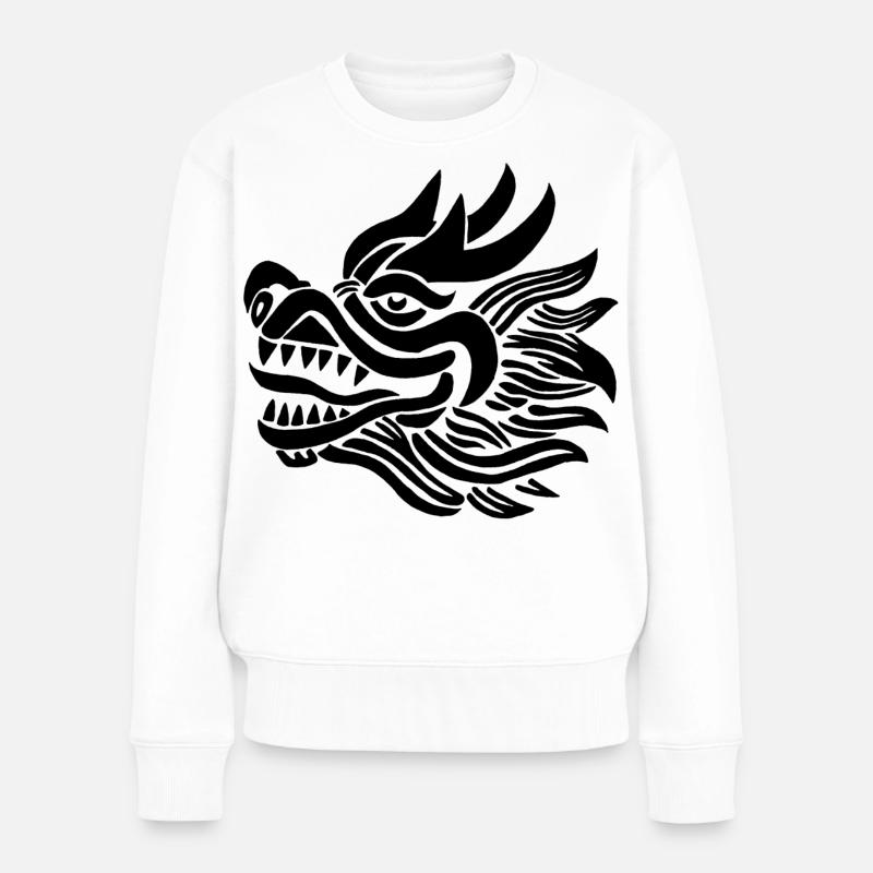 Tête de dragon chinois (noir) - Pull Premium bio Femme - blanc
