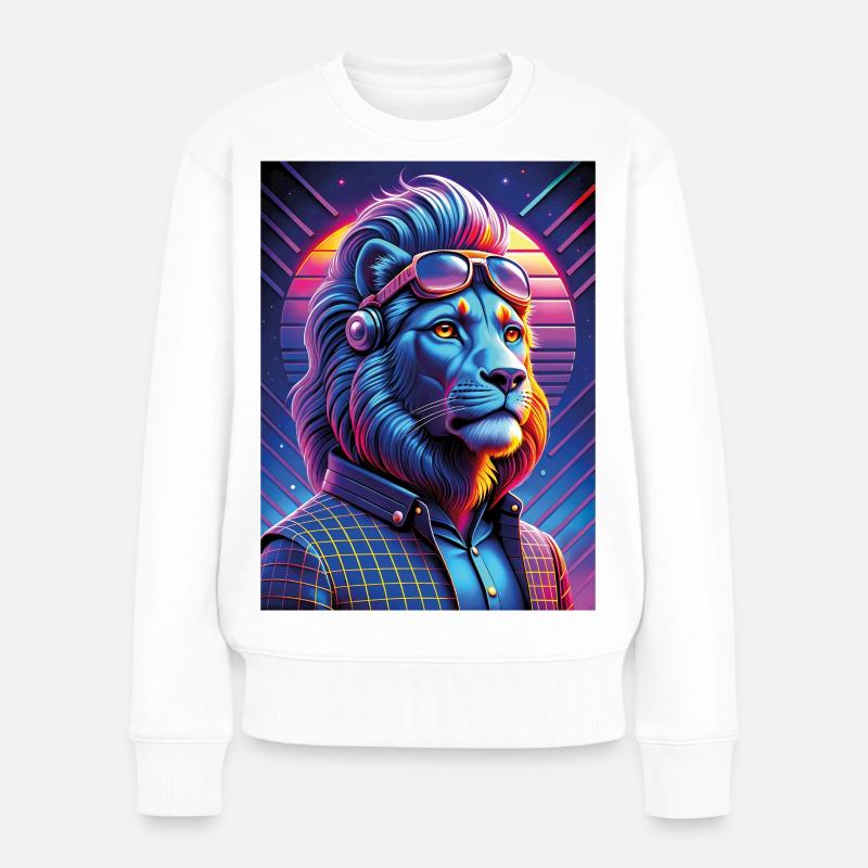 Cyber Lion néon avec lunettes de soleil - Pull Premium bio Femme - blanc
