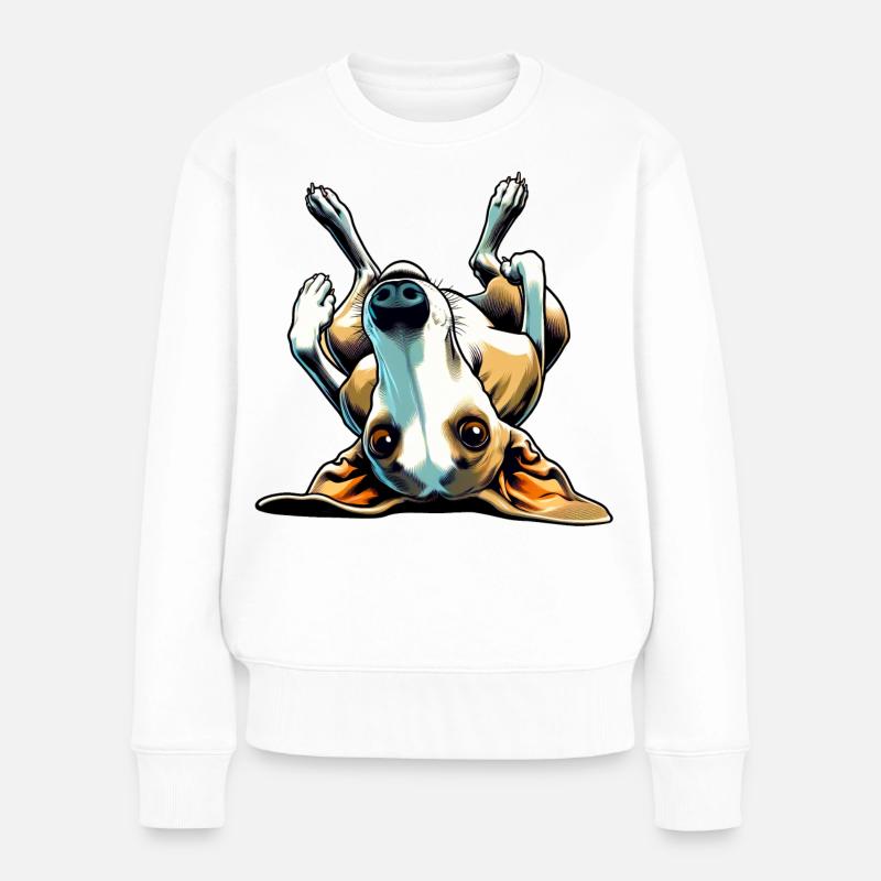 Windhund auf dem Kopf stehend - Frauen Premium Bio Pullover - Weiß