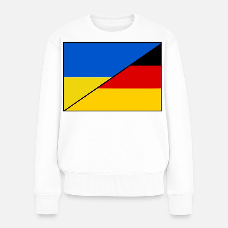 Ukraine Deutschland Flagge, Patch - Frauen Premium Bio Pullover - Weiß