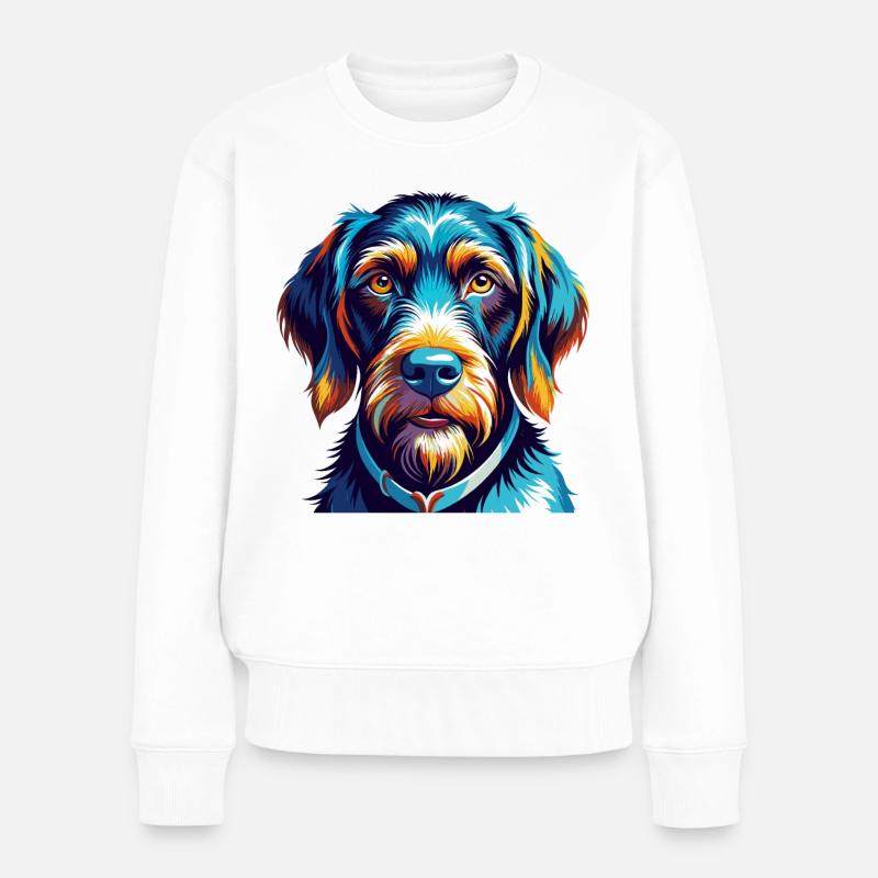 Deutsche Drahthaar Hund Rasse Karikatur Kawaii - Frauen Premium Bio Pullover - Weiß