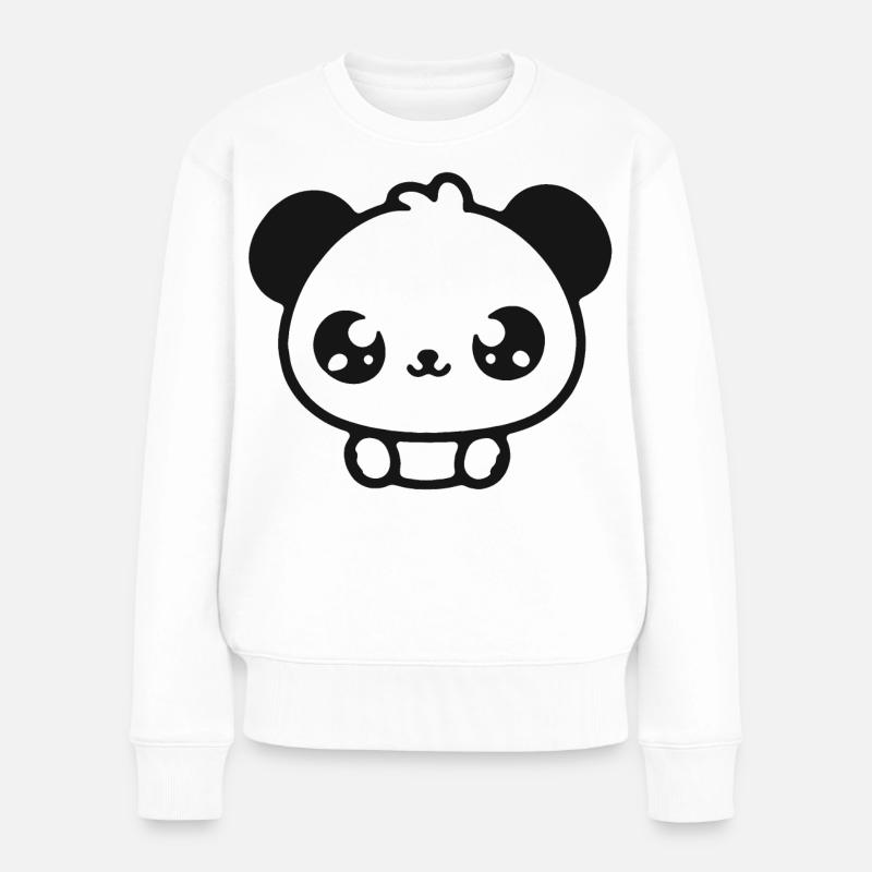 Kuschelpanda Kopf Illustration - Frauen Premium Bio Pullover - Weiß