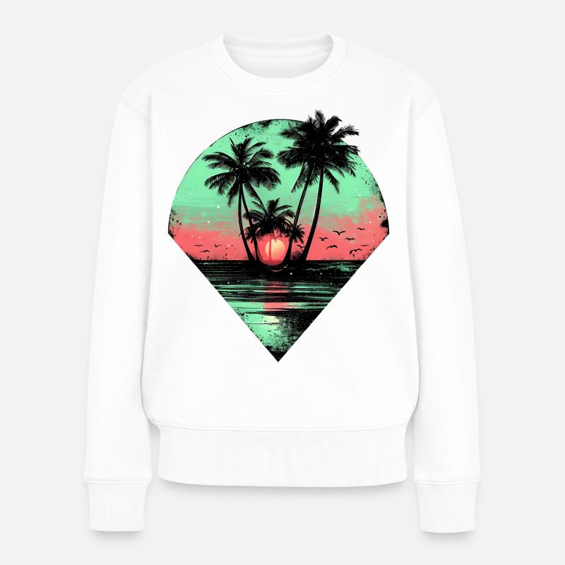 Synthwave Retro Palmen Sunset Vaporwave 80er 90er - Frauen Premium Bio Pullover - Weiß