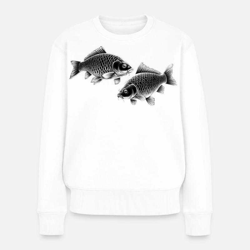 Dessin à la craie de la carpe - Pull Premium bio Femme - blanc