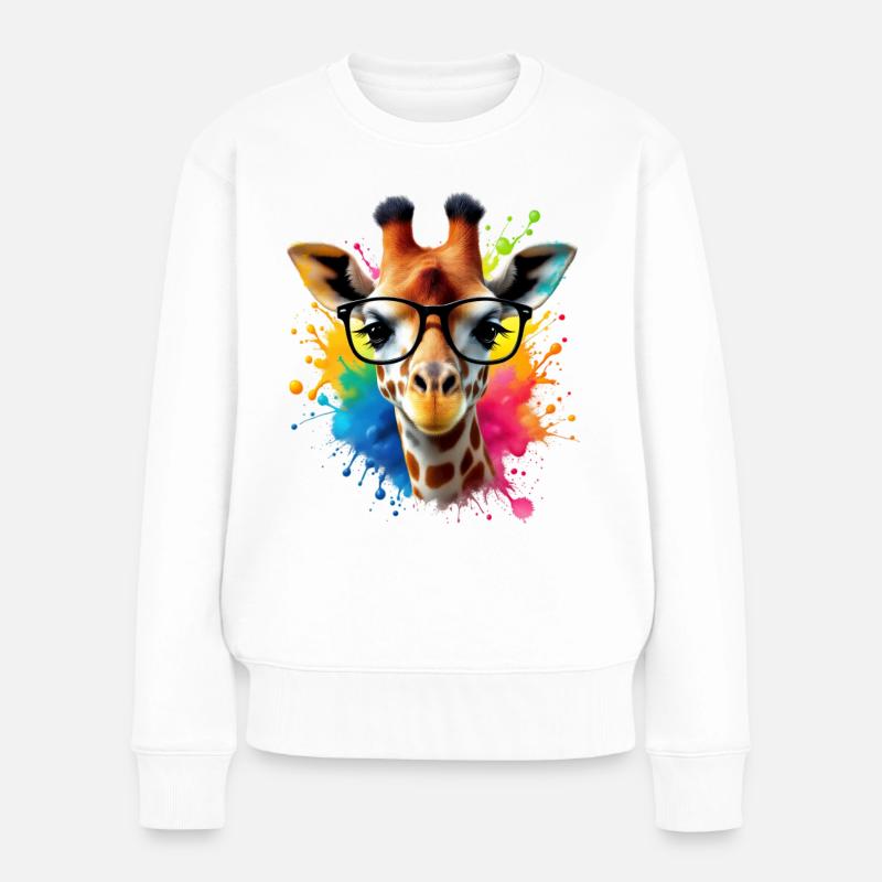 Coole Giraffe mit Brille in bunter Splash Art - Frauen Premium Bio Pullover - Weiß