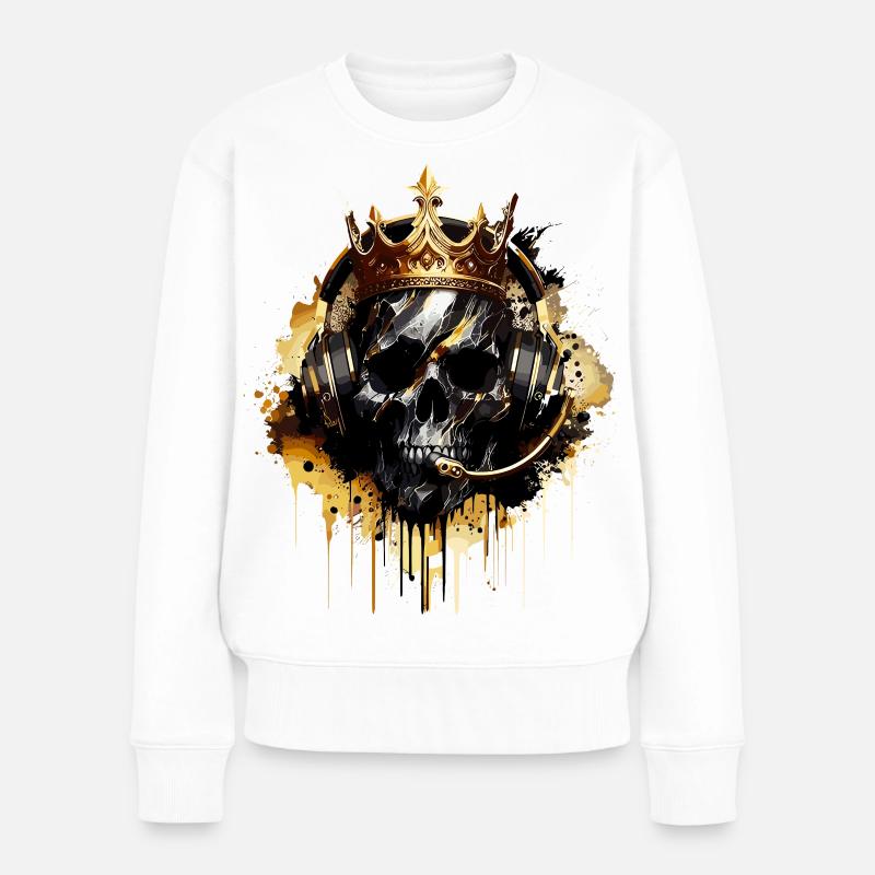 Totenkopf Golden Gaming Schädel mit Krone - Frauen Premium Bio Pullover - Weiß