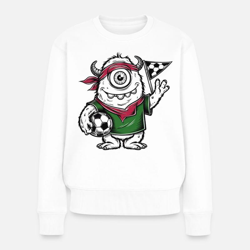 3 MonsterFussball - Frauen Premium Bio Pullover - Weiß