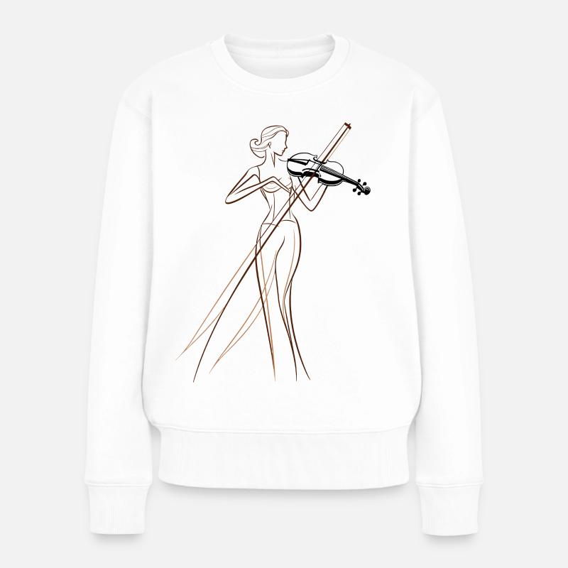 Violinistin Zeichnung - Frauen Premium Bio Pullover - Weiß