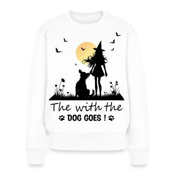 Die mit dem Hund geht ! - Frauen Premium Bio Pullover - Weiß - Vorne - Julia (174cm)