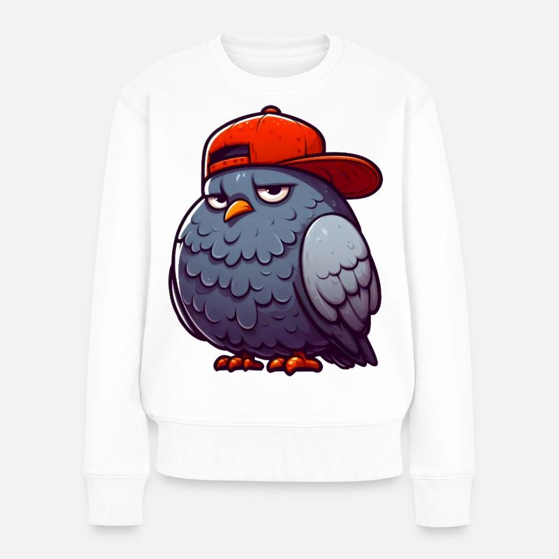 Taube Hiphop Rote Mütze - Frauen Premium Bio Pullover - Weiß