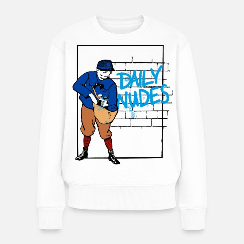 Daily Nudes Retro Post Design - Frauen Premium Bio Pullover - Weiß