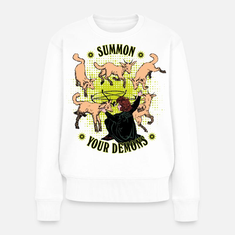Dämonenbeschwörung im Retro-Stil - Frauen Premium Bio Pullover - Weiß