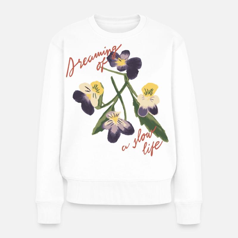 Slow Living Blumen-Illustration - Frauen Premium Bio Pullover - Weiß