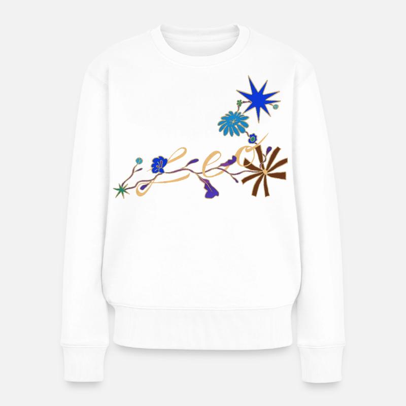 Leo – Magische Sternzeichen und Blumen - Frauen Premium Bio Pullover - Weiß