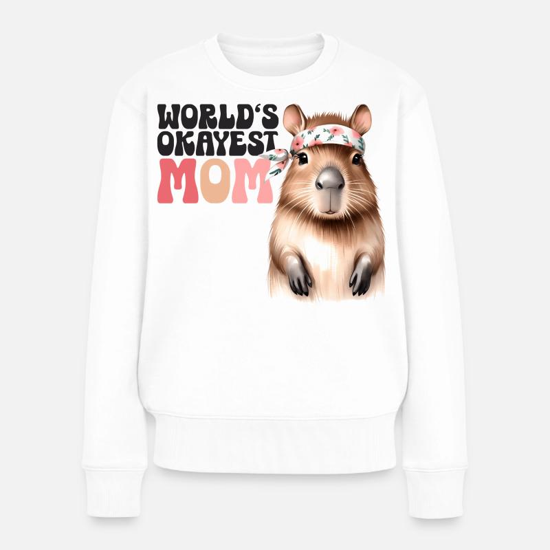 Worlds Okayest Mom Capybara Lustig Mama Mutter - Frauen Premium Bio Pullover - Weiß