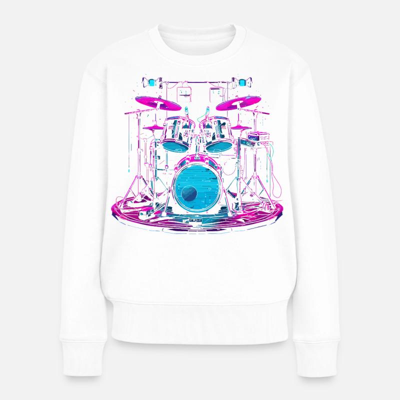 Schlagzeug Grafik - Frauen Premium Bio Pullover - Weiß