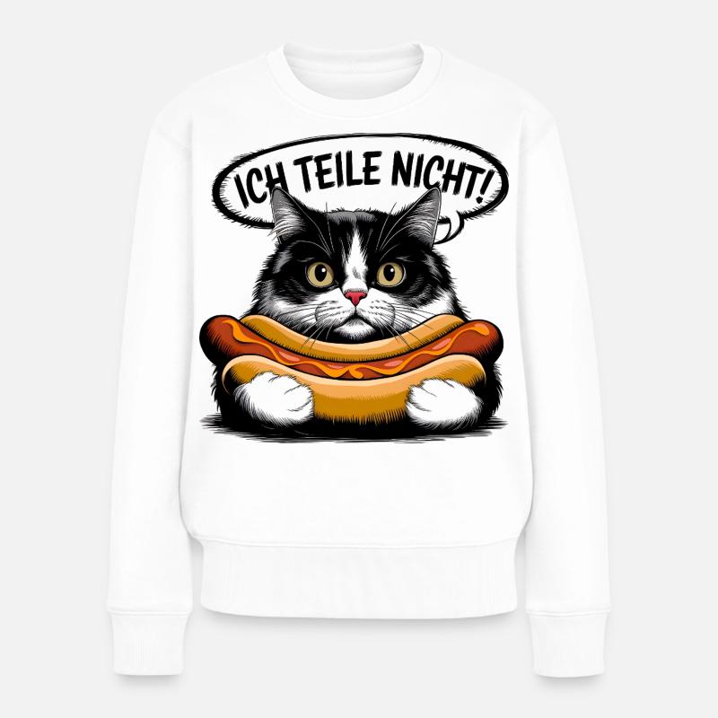 Hotdog Katze - Frauen Premium Bio Pullover - Weiß