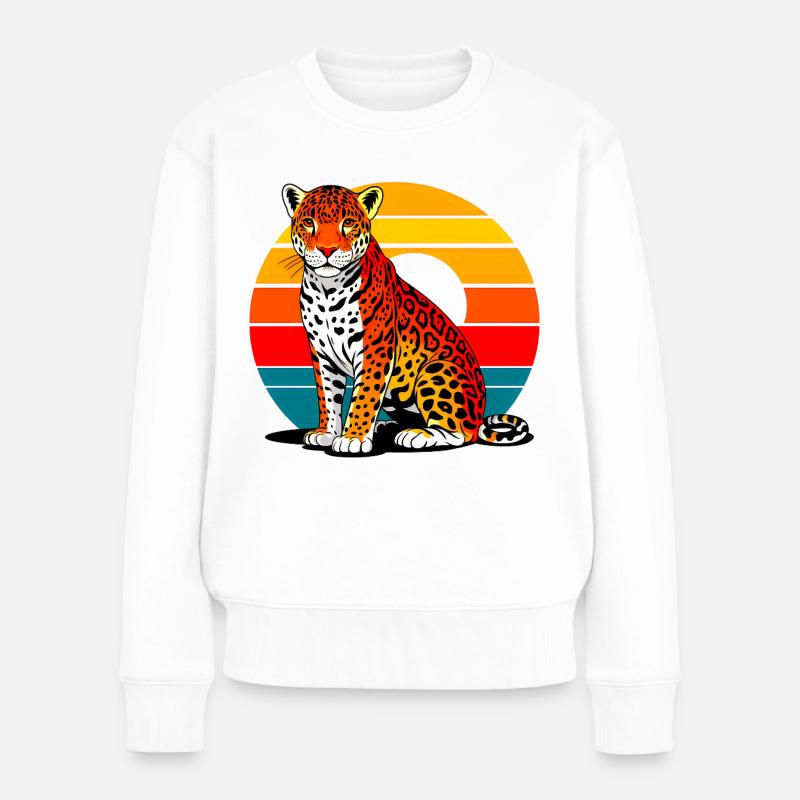 Jaguar am Strand - Frauen Premium Bio Pullover - Weiß
