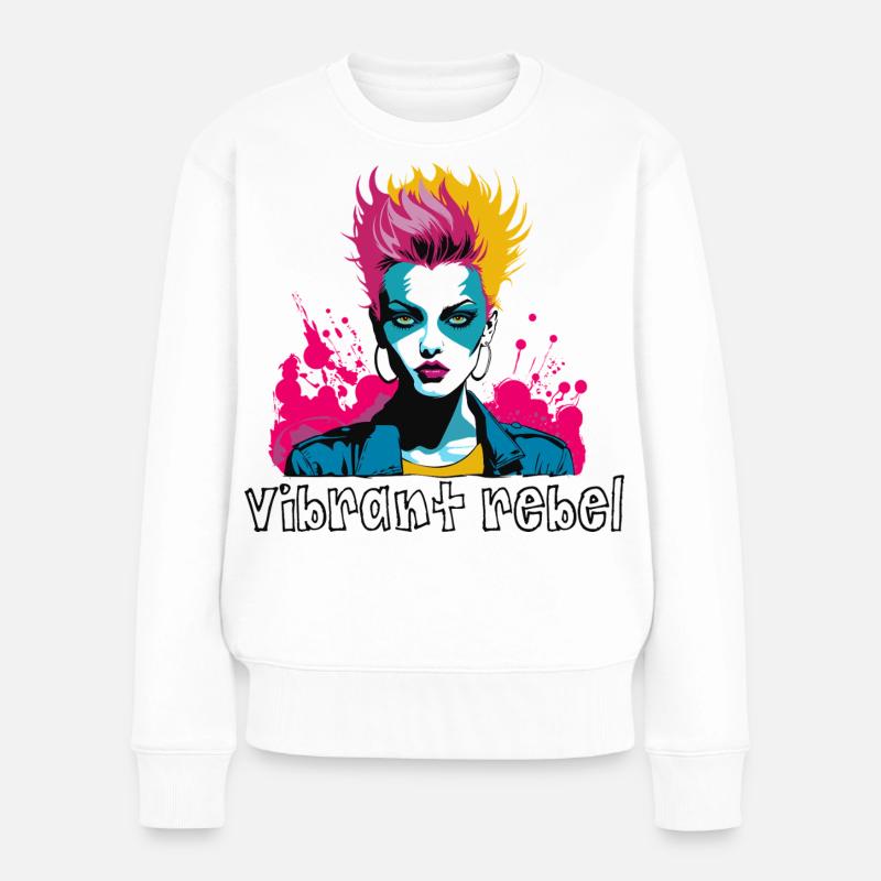 Vibrant Rebel - Explosives Pop-Art-Porträt - Frauen Premium Bio Pullover - Weiß