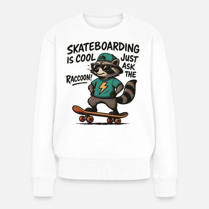 Raccoon Skate Lightning Stil - Frauen Premium Bio Pullover - Weiß