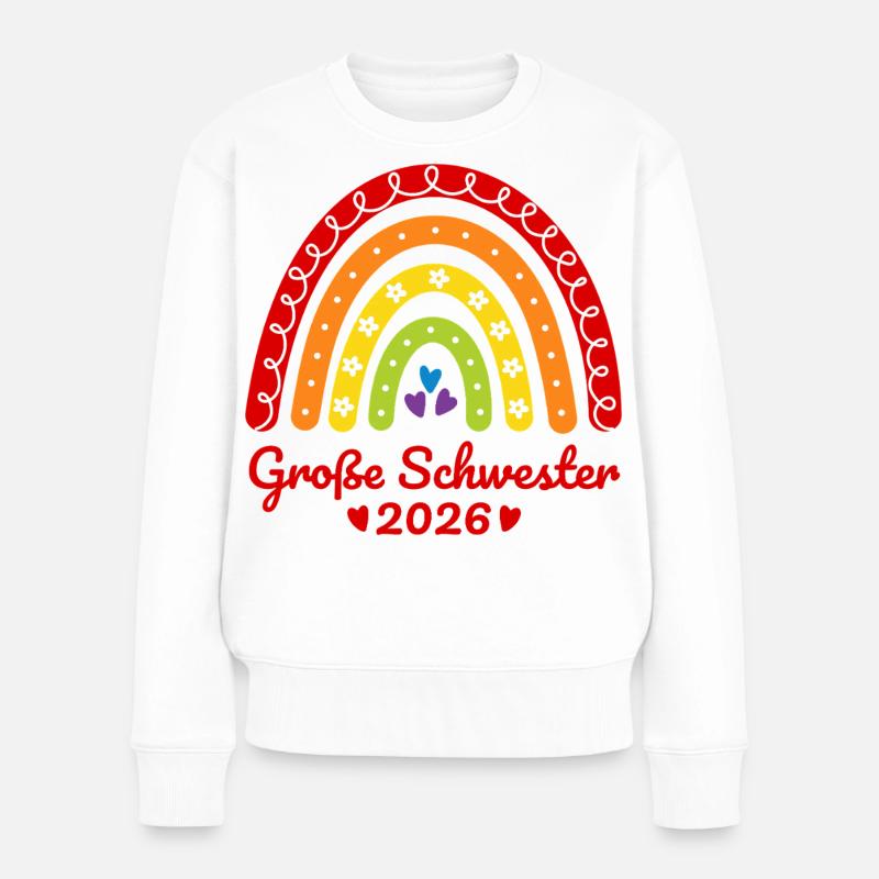Große Schwester 2026 Regenbogen - Frauen Premium Bio Pullover - Weiß