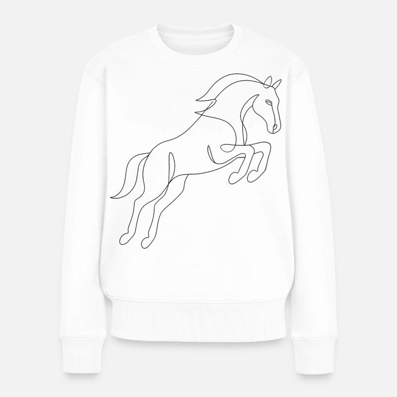 One Line Drawing - Pferd - Frauen Premium Bio Pullover - Weiß