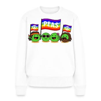 Peas & Love – Funny Hippie Pun Design - Women's Premium Organic Jumper - white - Front - Julia (174cm)