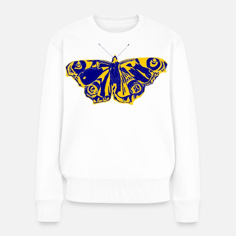 Papillon bleu-jaune – symbole de légèreté - Pull Premium bio Femme - blanc