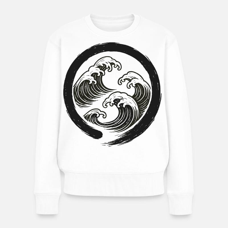 Zen-Wellen Enso-Kreis-Symbol - Frauen Premium Bio Pullover - Weiß