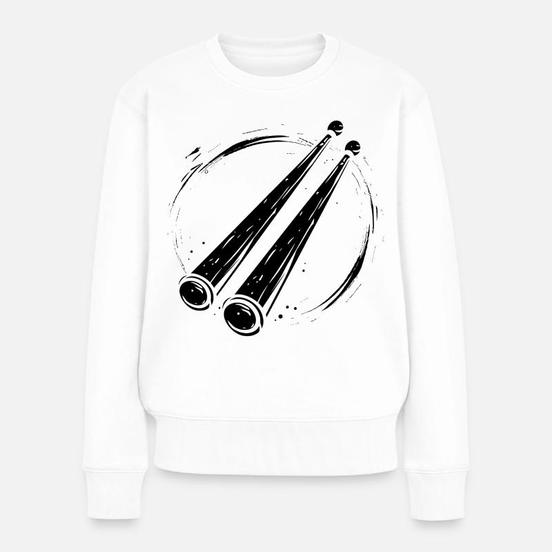 Drumsticks Zeichnung - Frauen Premium Bio Pullover - Weiß