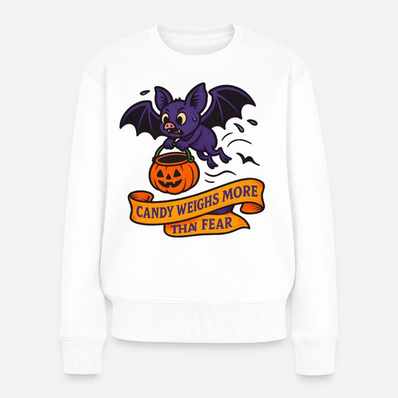 Gruseliger Halloween Bat mit Kürbis - Frauen Premium Bio Pullover - Weiß