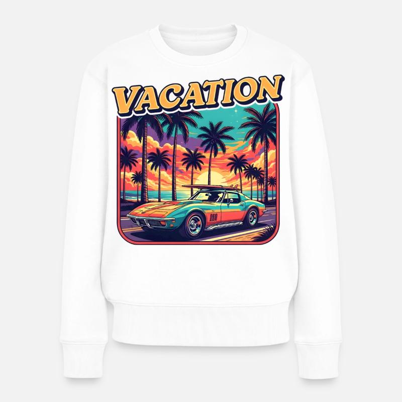 Voiture Classique au Coucher de Soleil - Pull Premium bio Femme - blanc