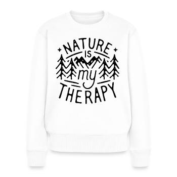 Natur ist meine Therapie lustiger Wanderer Camper im Freien - Frauen Premium Bio Pullover - Weiß - Vorne - Julia (174cm)