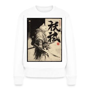 Samurai Katze, Japanischer Krieger & Kämpfer - Frauen Premium Bio Pullover - Weiß - Vorne - Julia (174cm)