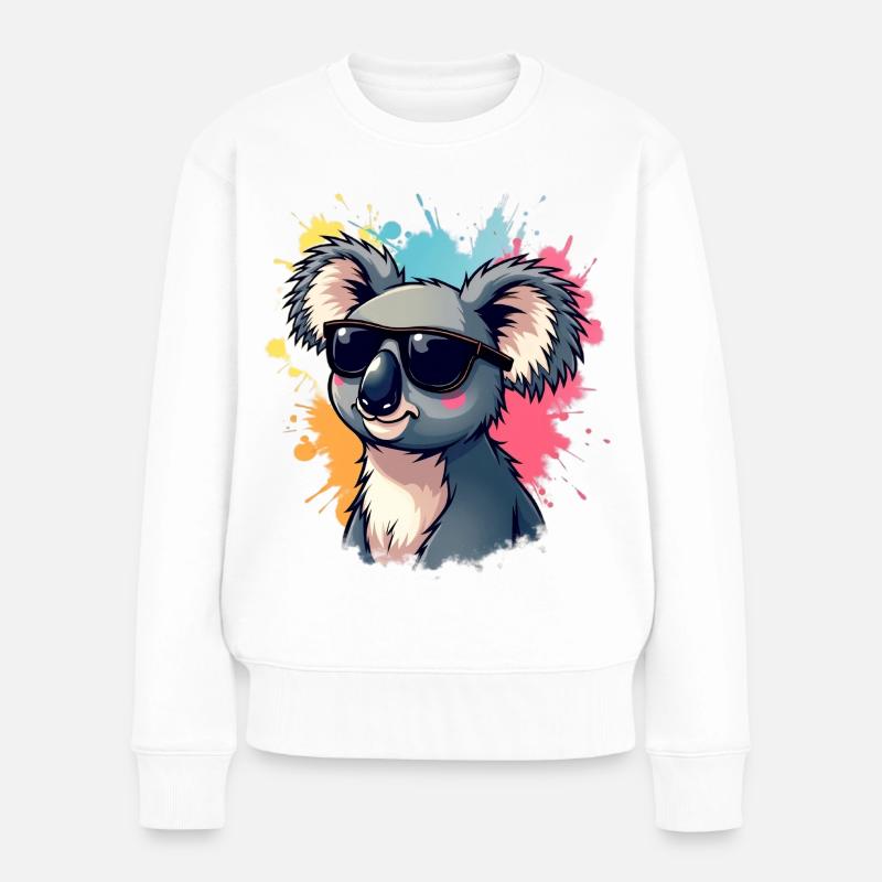 Cool Koala mit Sonnenbrille und Farbexplosion - Frauen Premium Bio Pullover - Weiß