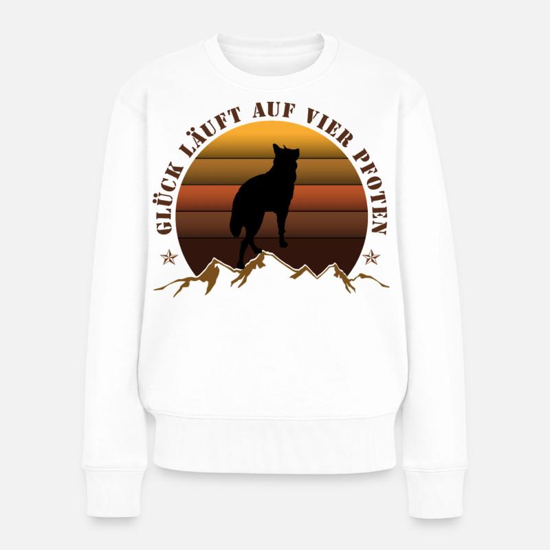 Abendlicher Wolf auf Bergkulisse - Frauen Premium Bio Pullover - Weiß