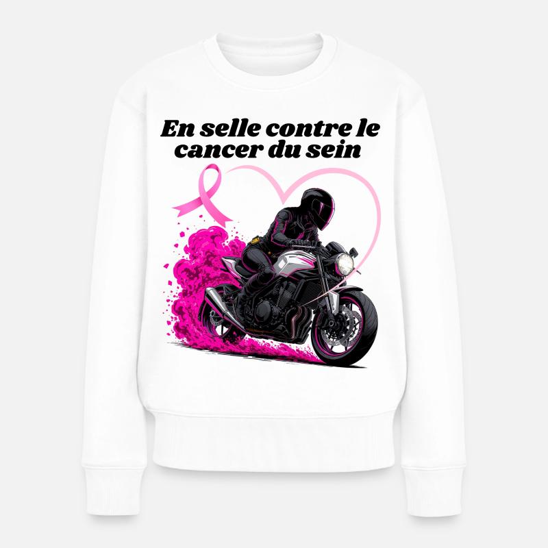 Damenmotorrad im Sattel gegen Brustkrebs - Frauen Premium Bio Pullover - Weiß