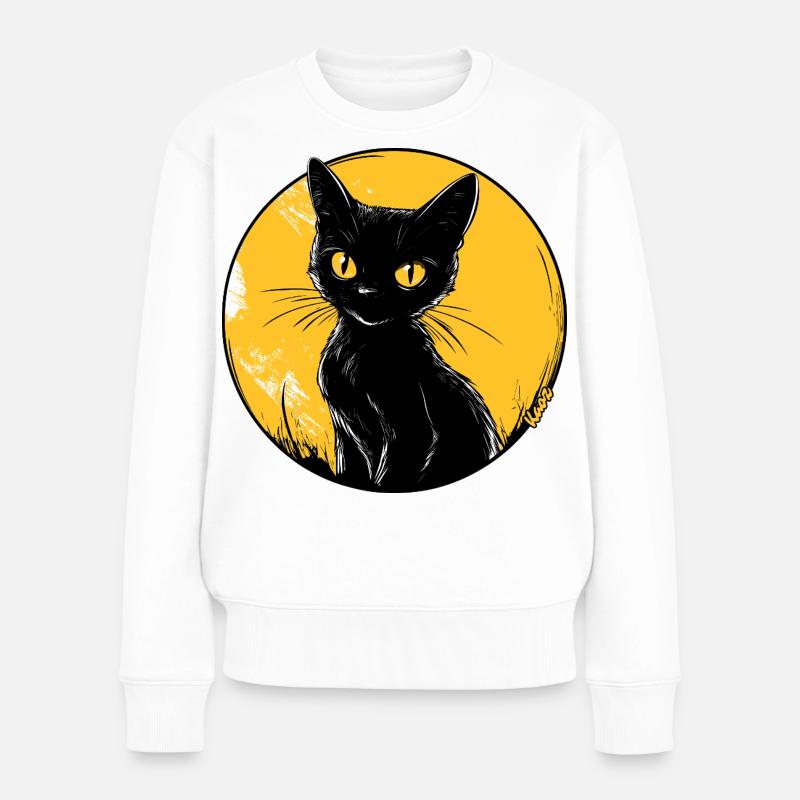 Illustration de chat félin doré au clair de lune - Pull Premium bio Femme - blanc