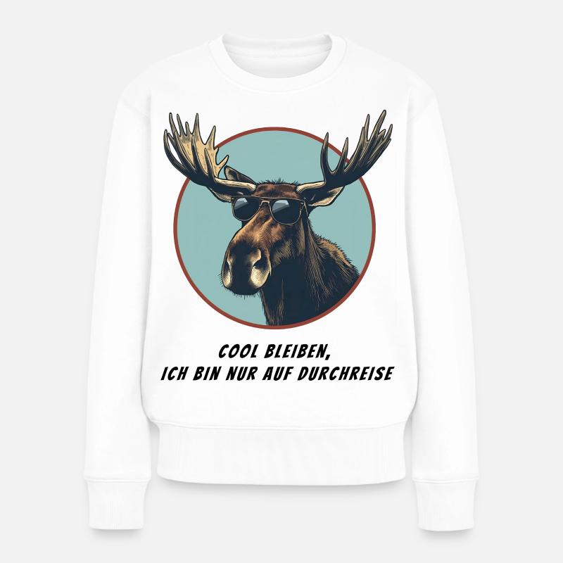 Elch Emil - nur auf Durchreise - Frauen Premium Bio Pullover - Weiß