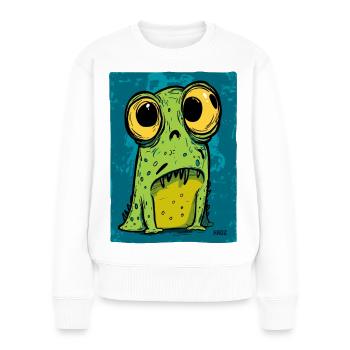 Cartoon Frosch mit großen Augen - Frauen Premium Bio Pullover - Weiß - Vorne - Julia (174cm)