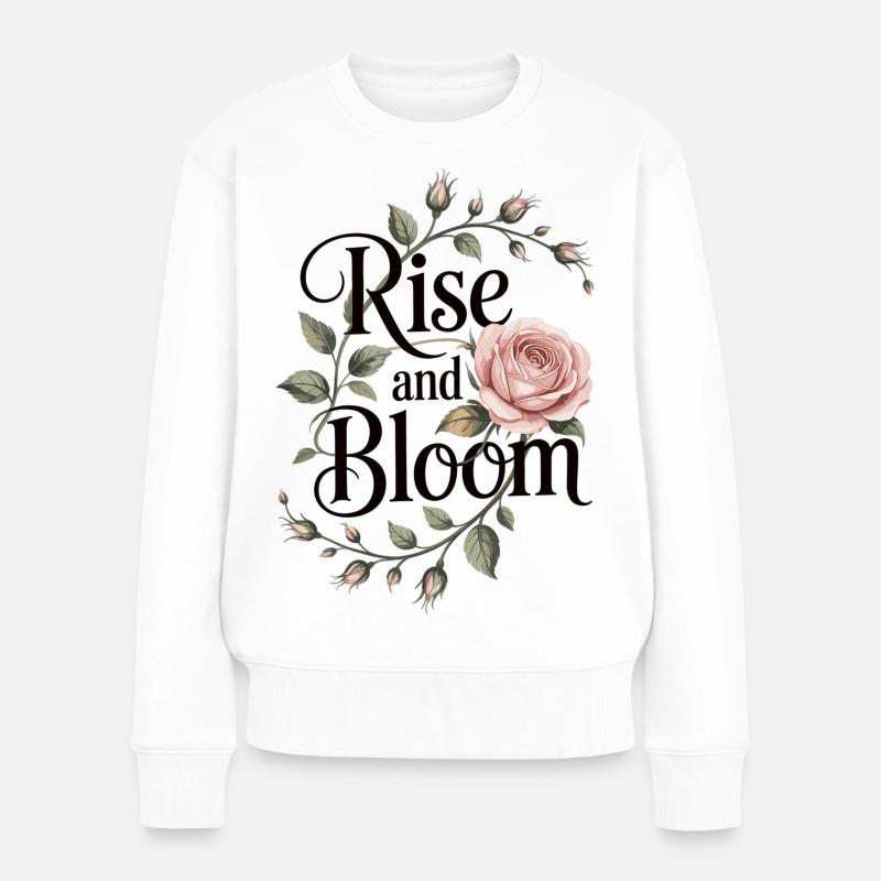 Elegantes Blumenshirt mit Rose - Frauen Premium Bio Pullover - Weiß