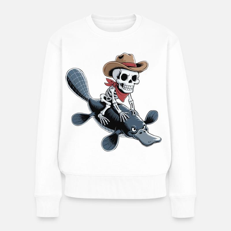 Skelett mit Cowboyhut auf Platypus Schnabeltier - Frauen Premium Bio Pullover - Weiß