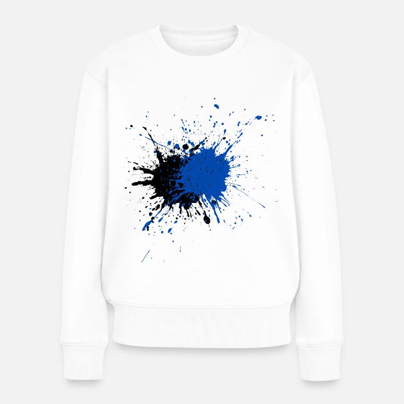 Kreativer blauer Farbspritzer Druck - Frauen Premium Bio Pullover - Weiß
