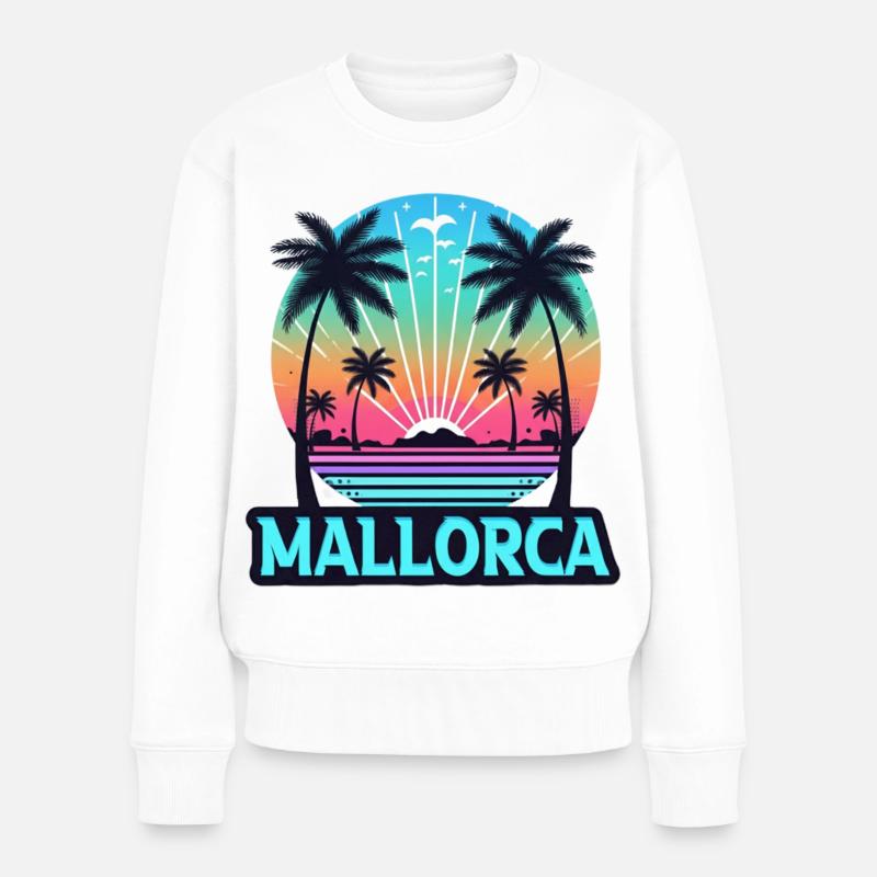 Coucher de soleil au néon à Majorque - Pull Premium bio Femme - blanc