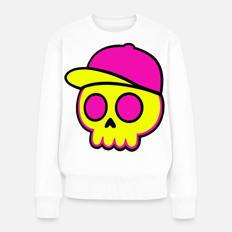 Neon Skull Cap Design - Frauen Premium Bio Pullover - Weiß