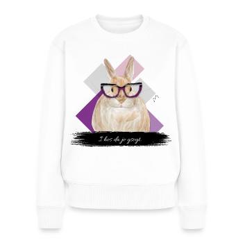 JvG Hase "I hos da jo gsogt." - Frauen Premium Bio Pullover - Weiß - Vorne - Julia (174cm)