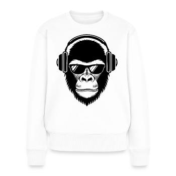 Entspannter Affe Wireless Kopfhörer Café Shirt - Frauen Premium Bio Pullover - Weiß - Vorne - Julia (174cm)