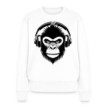 Frecher Comic-Affe mit Kopfhörern Shirt - Frauen Premium Bio Pullover - Weiß - Vorne - Julia (174cm)